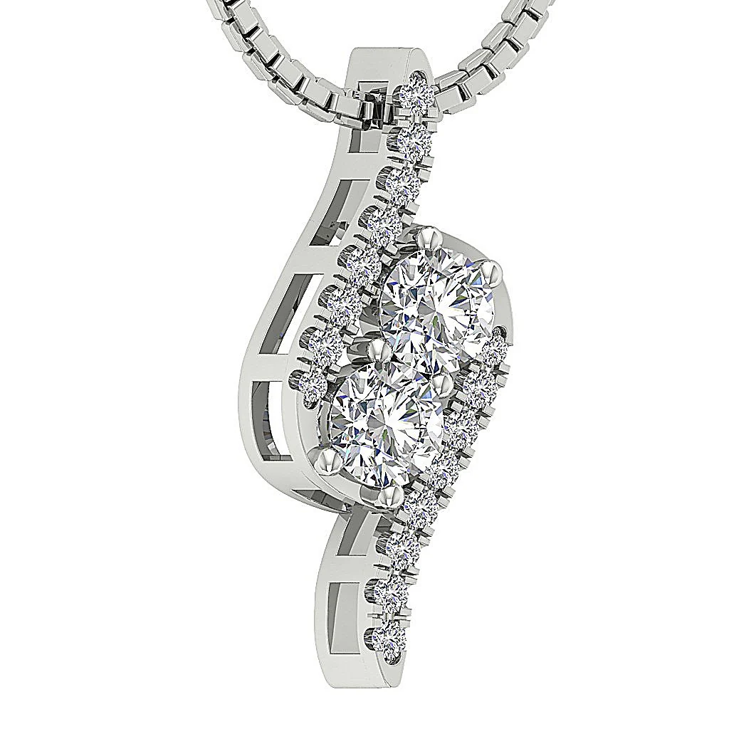 The Legend Forever 2 Stone Natural Diamond Fashion Pendant Necklace 14k Solid Gold - Image 5
