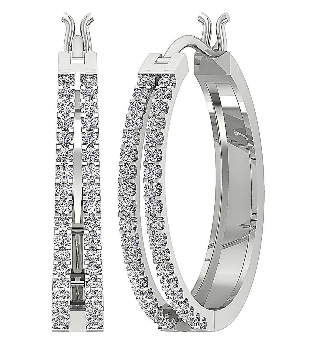 The Leon Genuine Diamond 14k White Yellow Rose Gold Handmade Hoop Earring