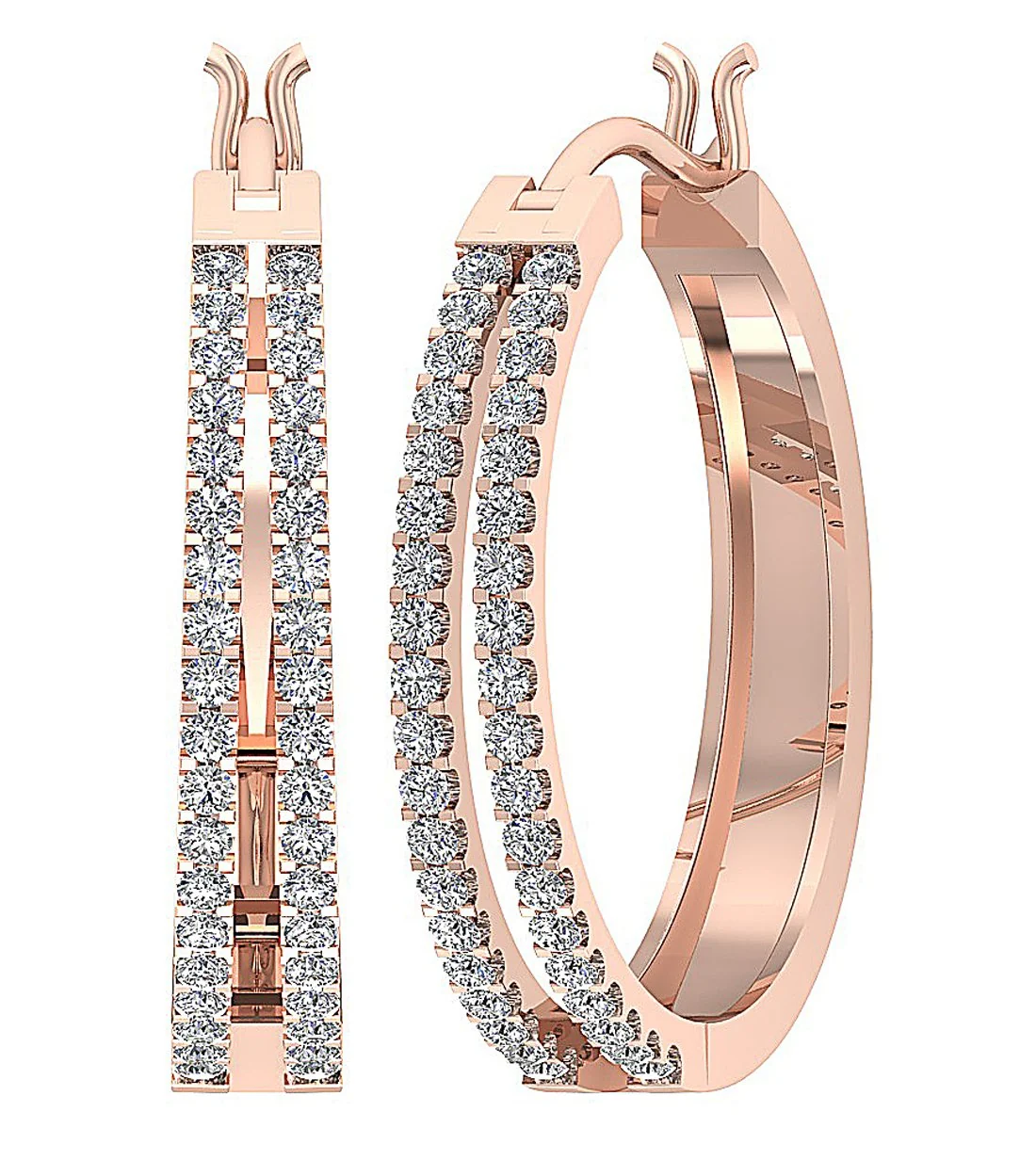 The Leon Genuine Diamond 14k White Yellow Rose Gold Handmade Hoop Earring - Image 3