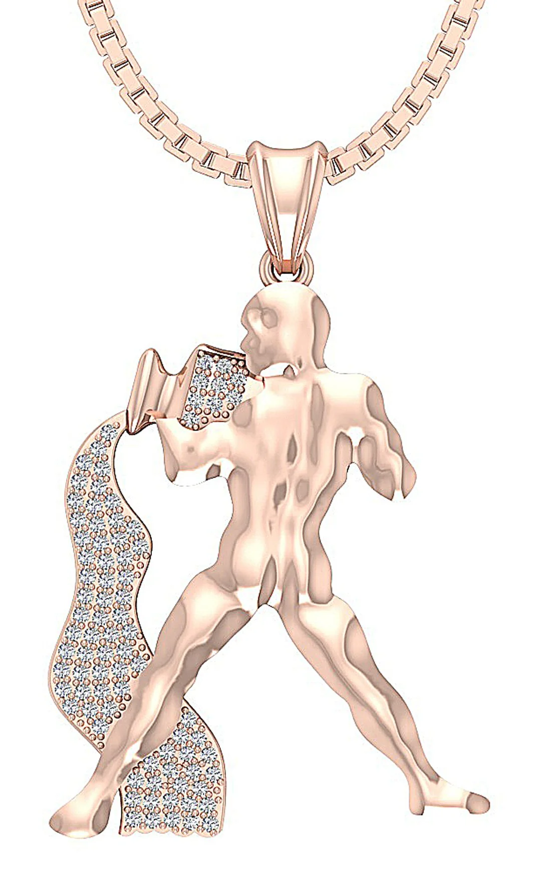 The Leon Round Diamond White Gold Aquarus Zodiac Sign Fashion Pendant 1.30 Inch - Image 3