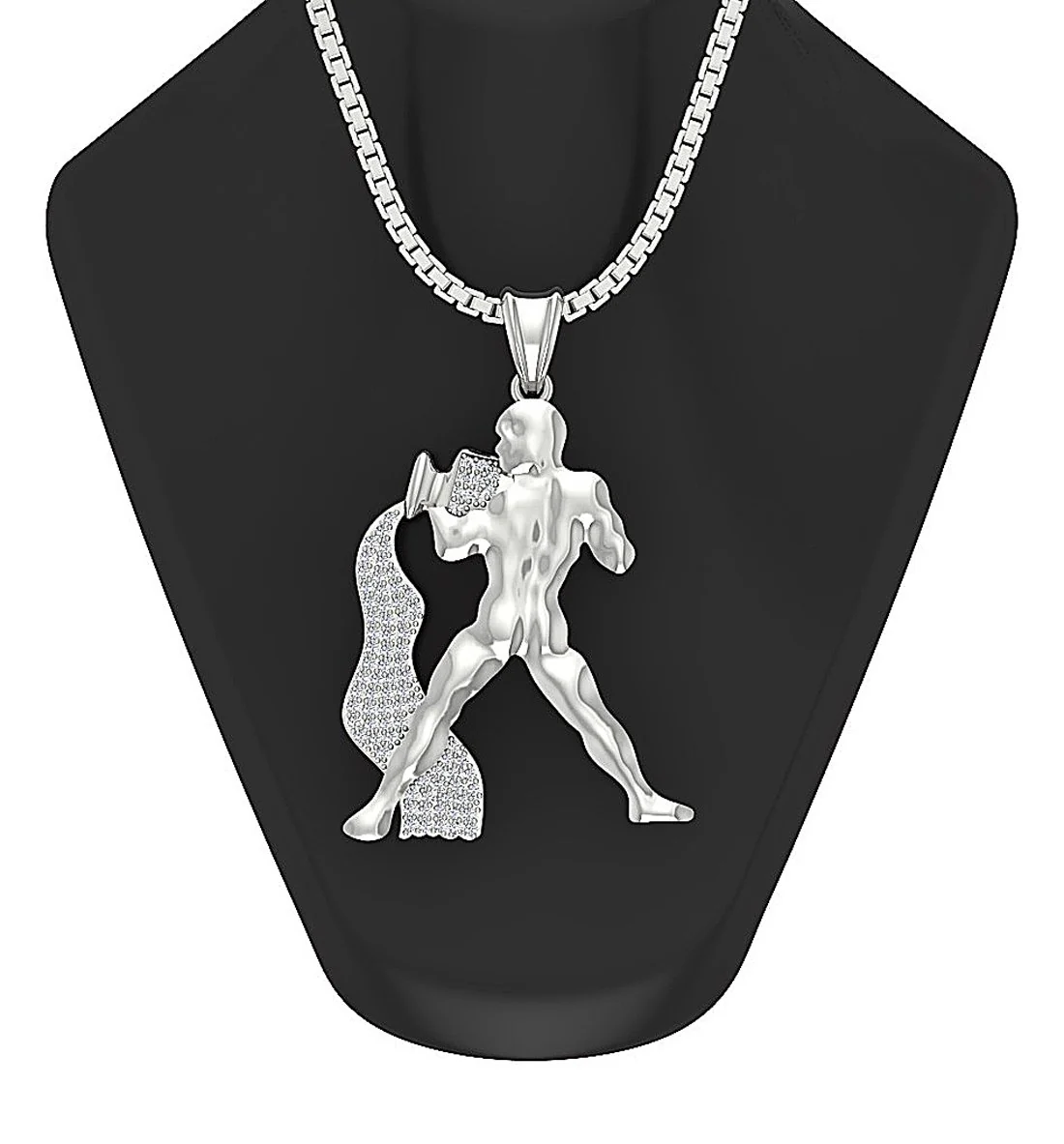 The Leon Round Diamond White Gold Aquarus Zodiac Sign Fashion Pendant 1.30 Inch - Image 7