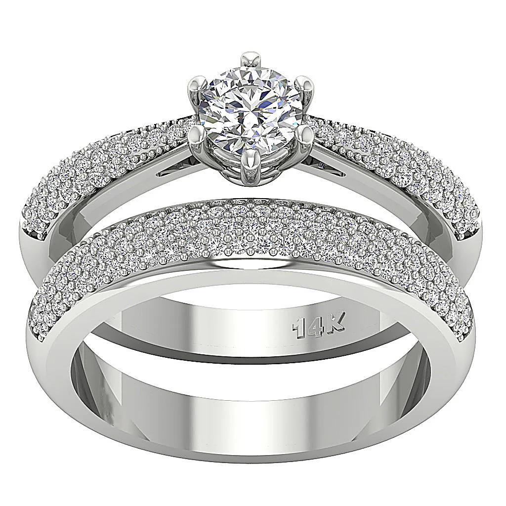 The Leon 0.50 Carat Center Solitaire Diamond  1 Carat Bridal Engagement Ring Set Gold - Image 2