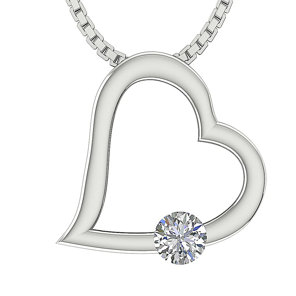 The Leonel Excellent Solitaire Round Cut Diamond Heart Pendant Bar Set 14K Solid Gold