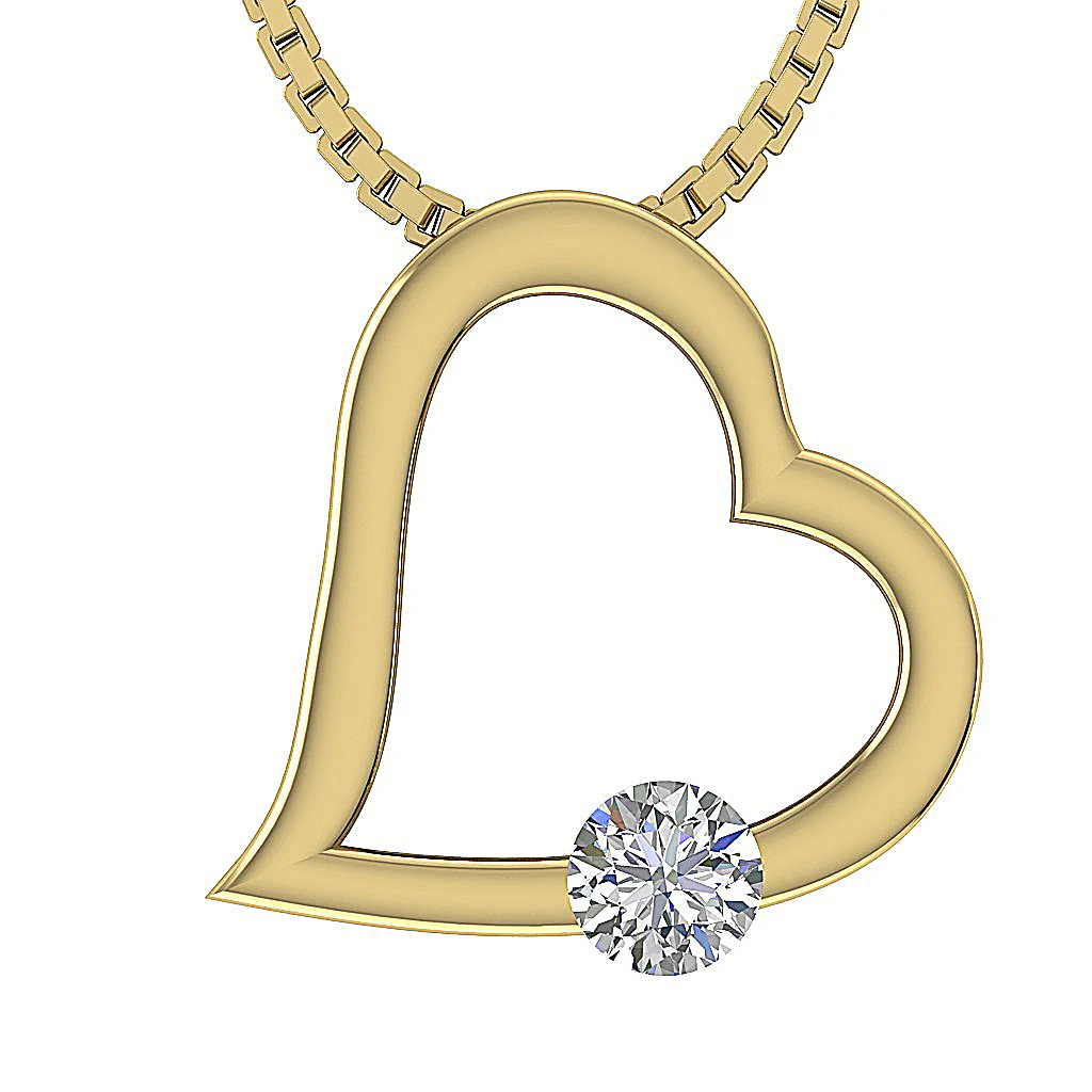 The Leonel Excellent Solitaire Round Cut Diamond Heart Pendant Bar Set 14K Solid Gold - Image 2