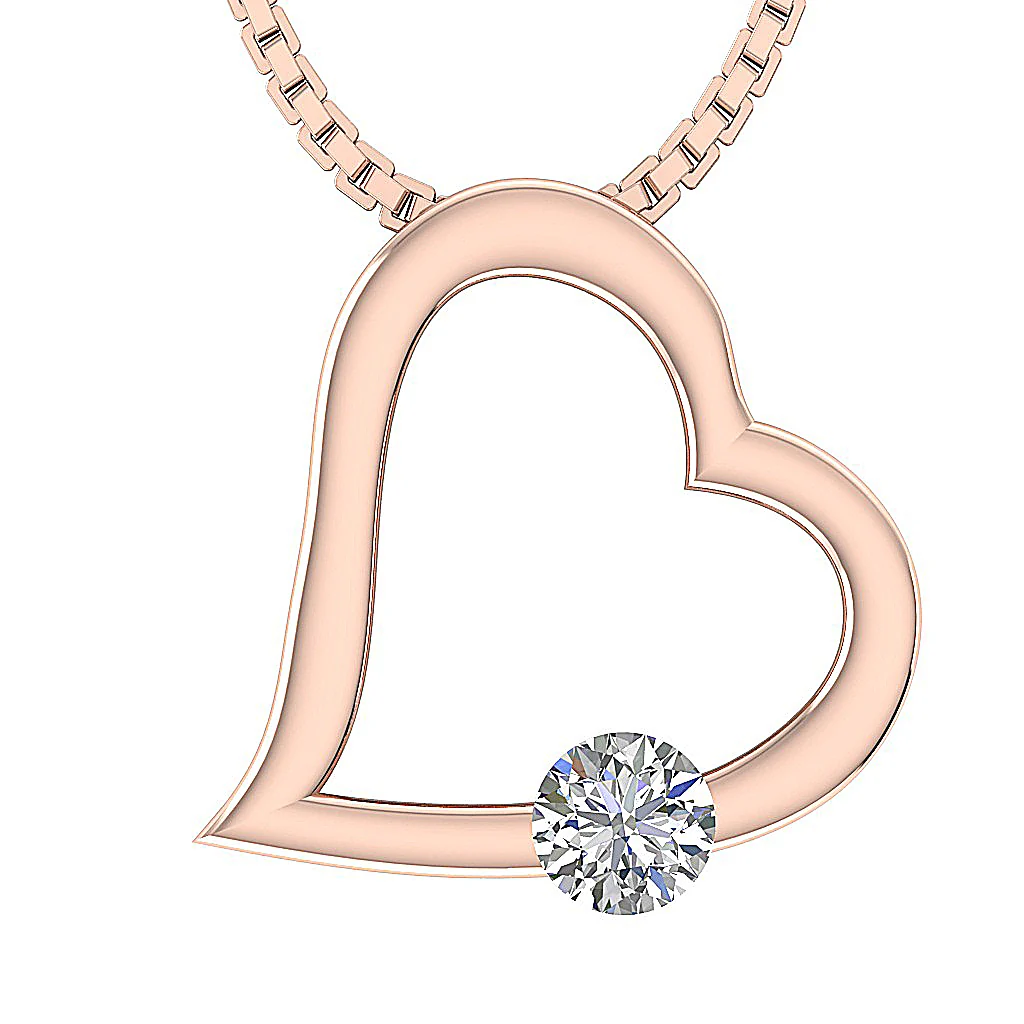 The Leonel Excellent Solitaire Round Cut Diamond Heart Pendant Bar Set 14K Solid Gold - Image 3