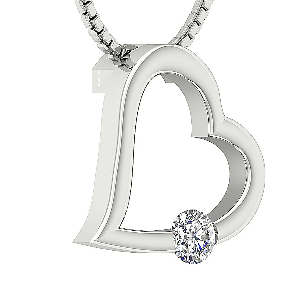 The Leonel Excellent Solitaire Round Cut Diamond Heart Pendant Bar Set 14K Solid Gold - Image 4