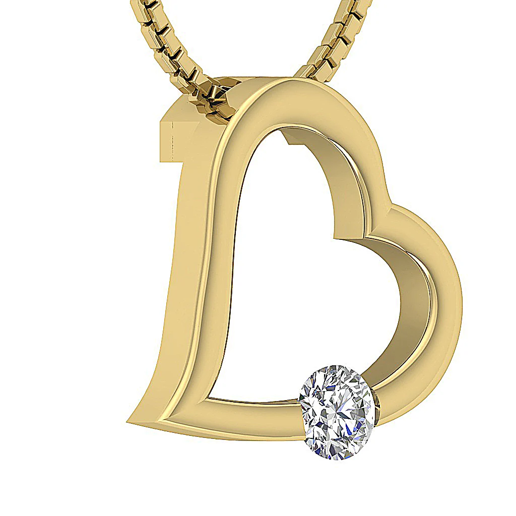 The Leonel Excellent Solitaire Round Cut Diamond Heart Pendant Bar Set 14K Solid Gold - Image 5