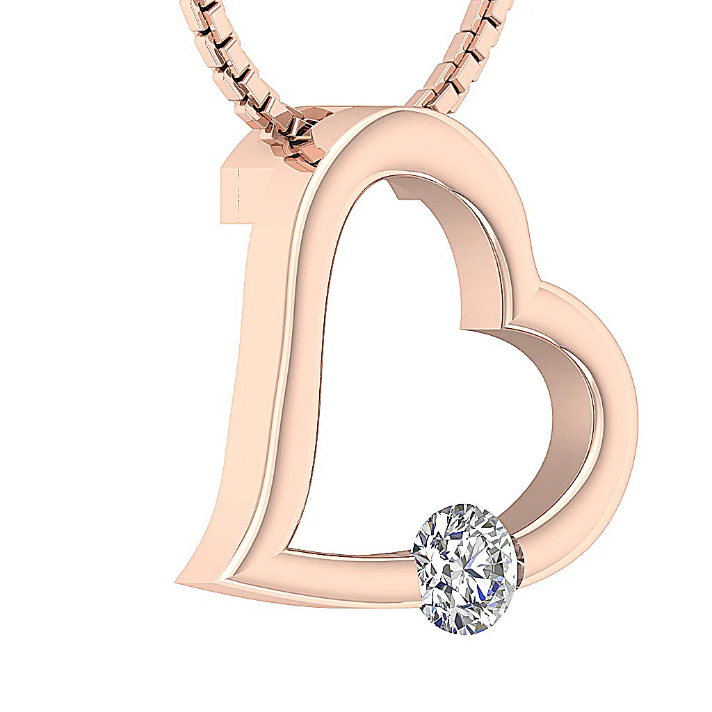 The Leonel Excellent Solitaire Round Cut Diamond Heart Pendant Bar Set 14K Solid Gold - Image 6