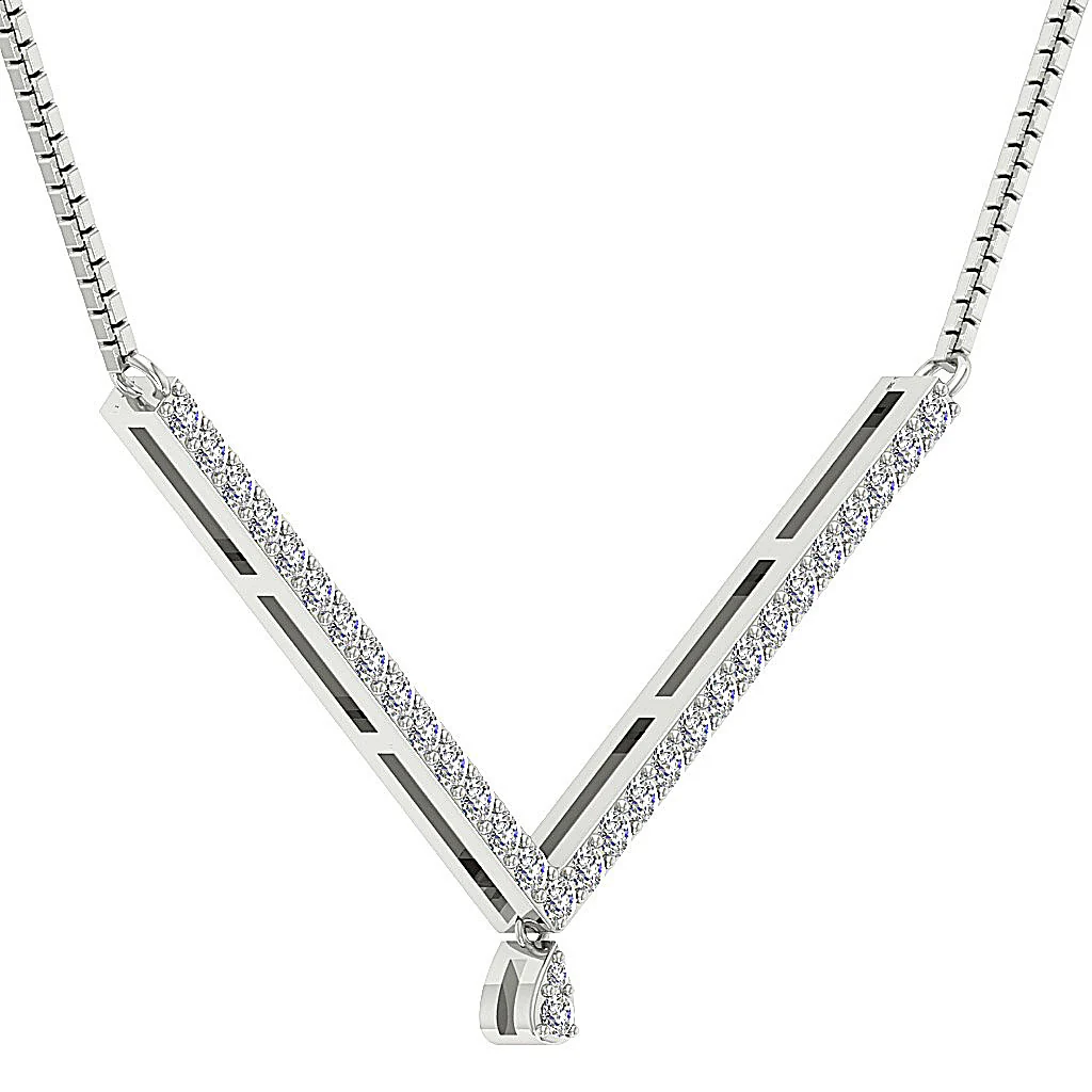 The Levi 14K White Gold "V" Shape Fashion Pendant Necklace Natural Diamond