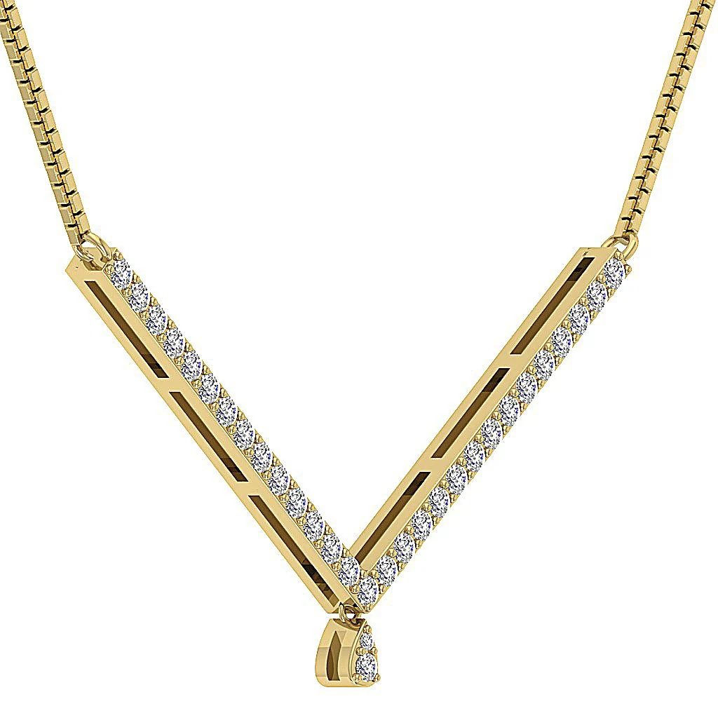 The Levi 14K White Gold "V" Shape Fashion Pendant Necklace Natural Diamond - Image 2