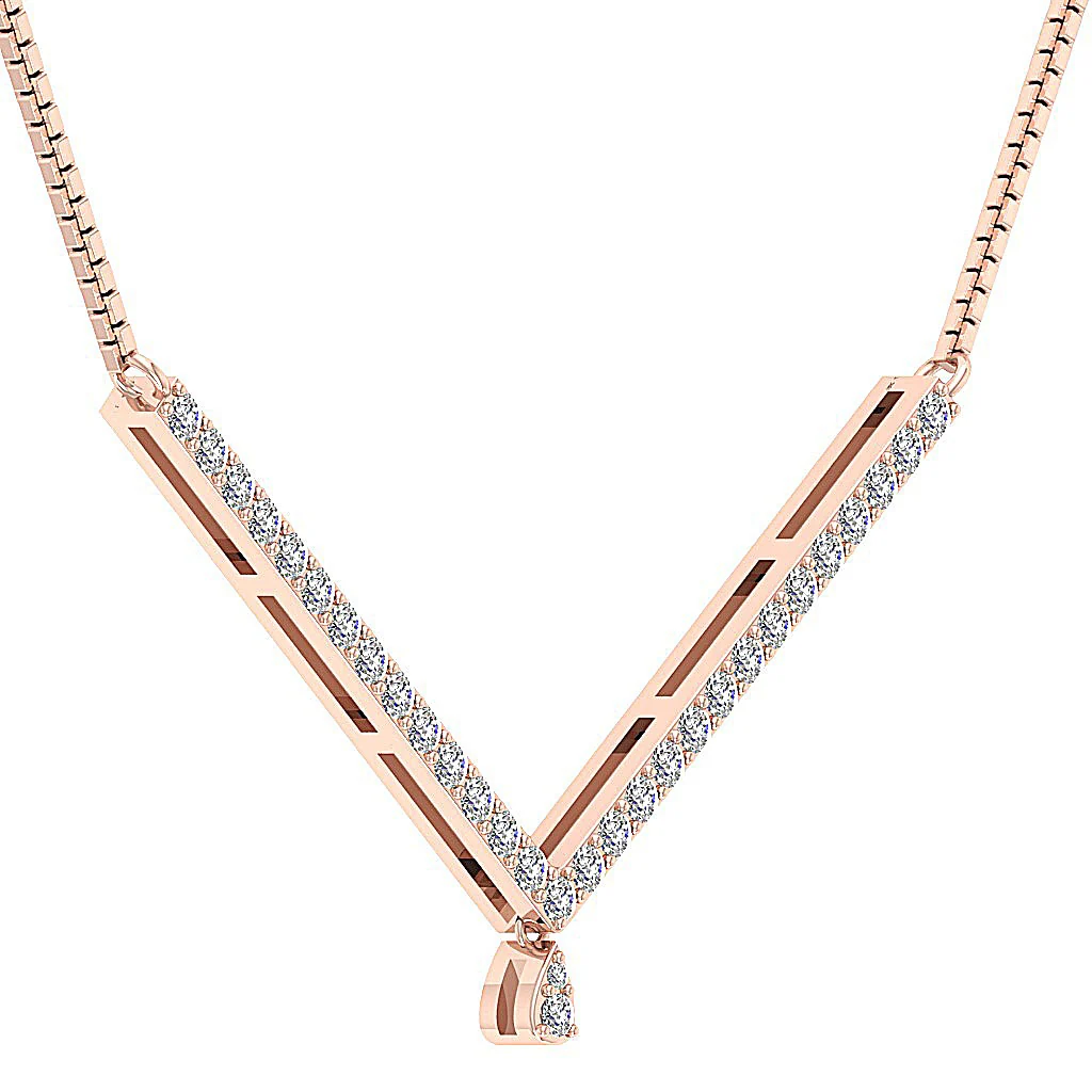 The Levi 14K White Gold "V" Shape Fashion Pendant Necklace Natural Diamond - Image 3
