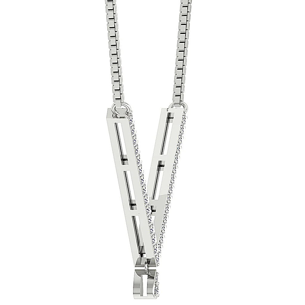 The Levi 14K White Gold "V" Shape Fashion Pendant Necklace Natural Diamond - Image 4
