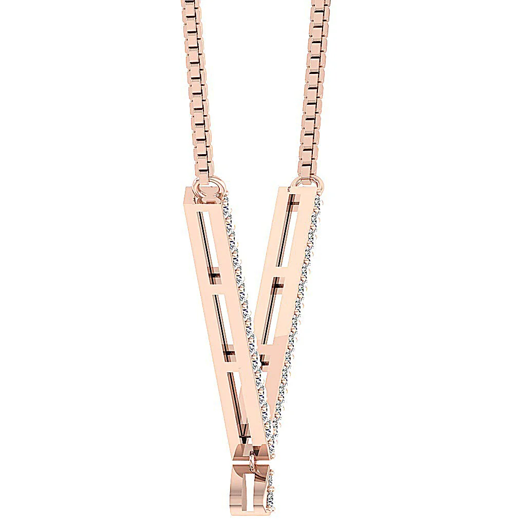 The Levi 14K White Gold "V" Shape Fashion Pendant Necklace Natural Diamond - Image 6