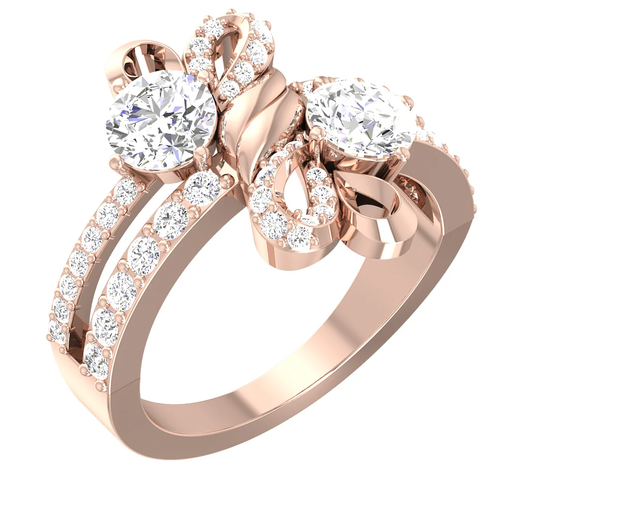 The Lewis Fancy Forever Us 2 Stone Natural Diamond 14k Solid Gold Solitaire Anniversary Ring - Image 2