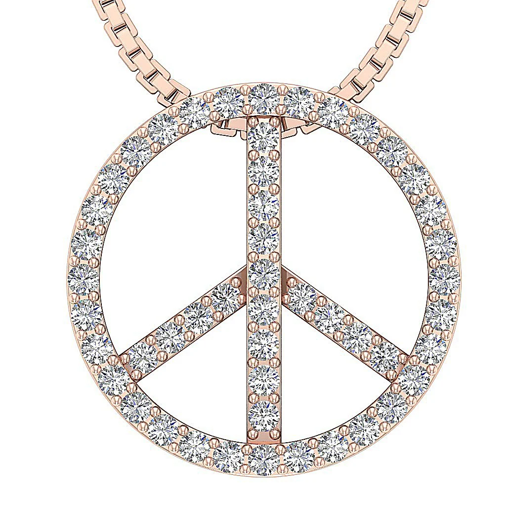 The Liam 14K Solid Gold Round Brilliant Cut Diamond Peace Circle Pendant Prong Set - Image 3