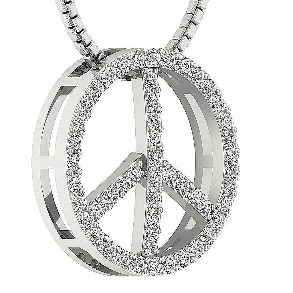 The Liam 14K Solid Gold Round Brilliant Cut Diamond Peace Circle Pendant Prong Set - Image 4