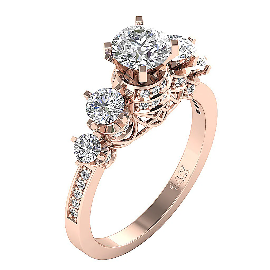The Linda Five Stone Solitaire Round Diamond Engagement Ring Prong Set 14K Gold - Image 3