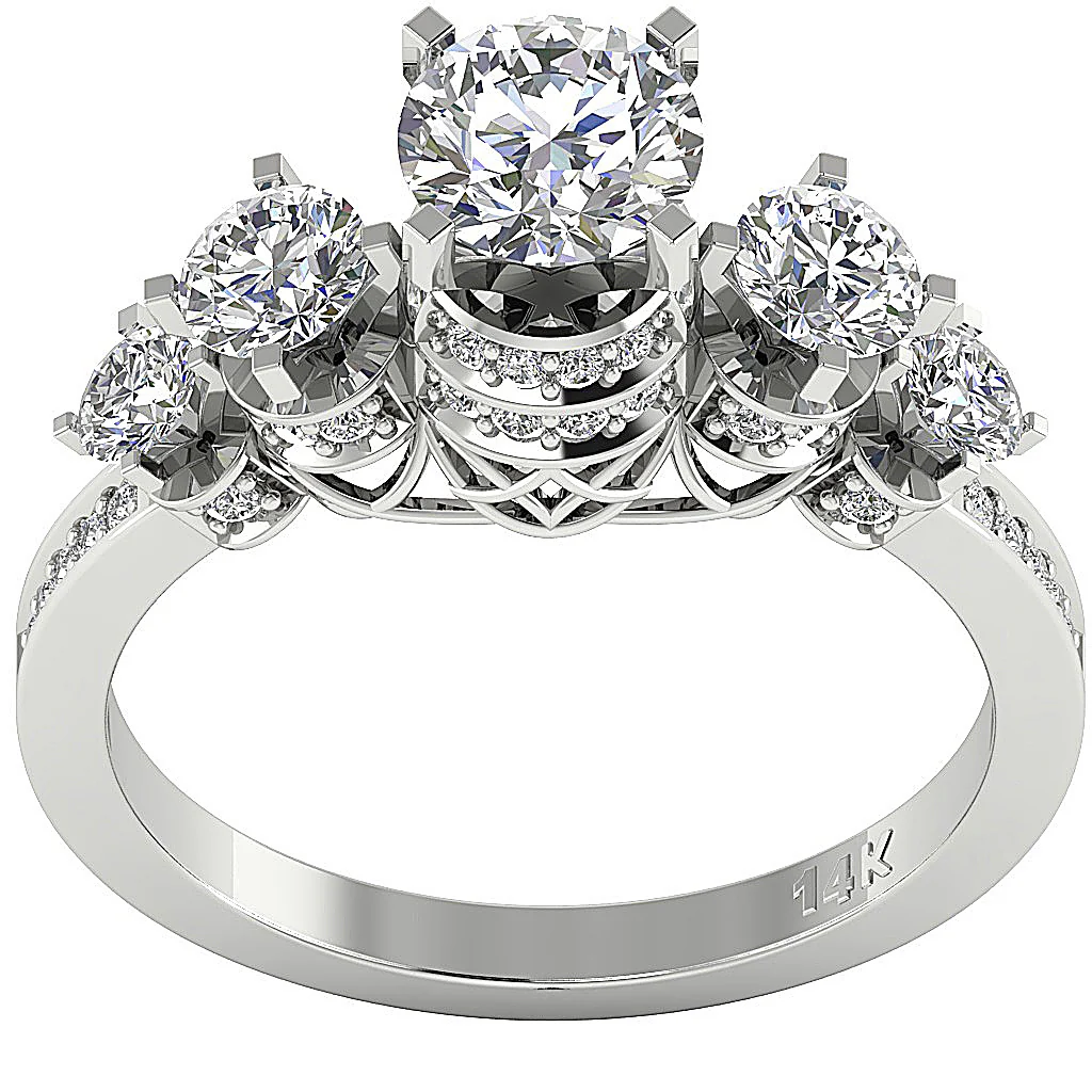 The Linda Five Stone Solitaire Round Diamond Engagement Ring Prong Set 14K Gold - Image 4