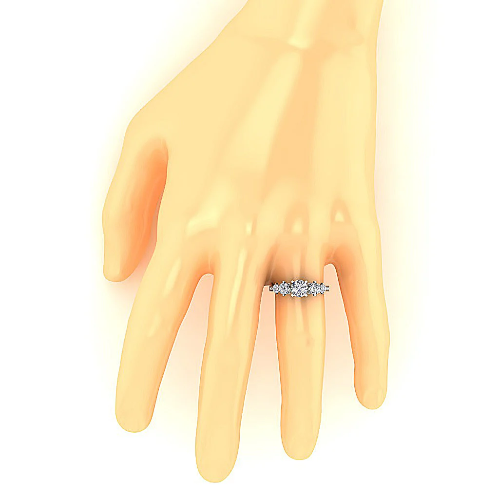 The Linda Five Stone Solitaire Round Diamond Engagement Ring Prong Set 14K Gold - Image 7