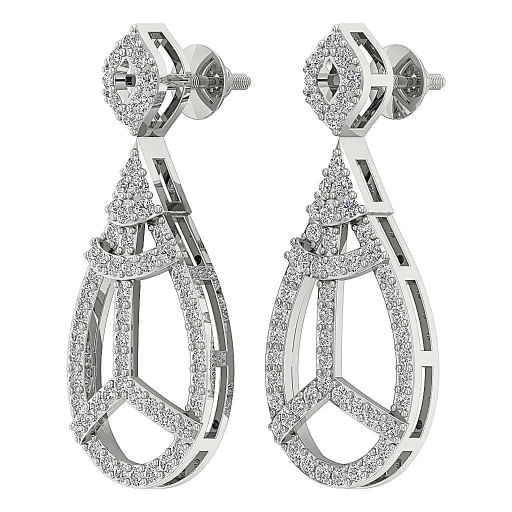 The Logan Disigner Dangle Earring 14K White Gold Natural Diamond Screw Back - Image 10
