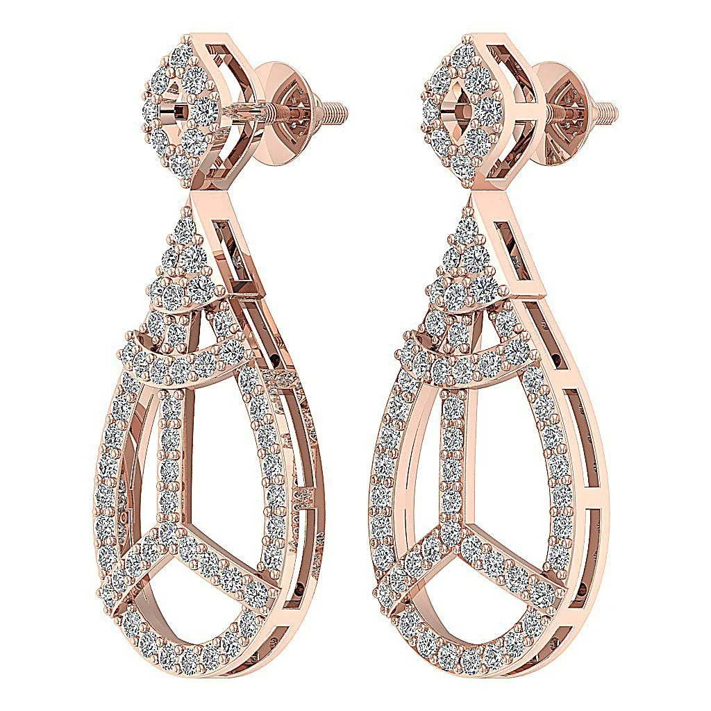 The Logan Disigner Dangle Earring 14K White Gold Natural Diamond Screw Back - Image 12