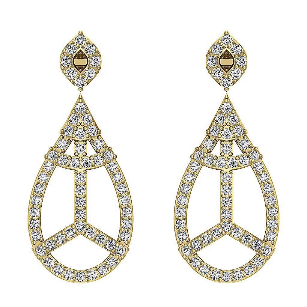 The Logan Disigner Dangle Earring 14K White Gold Natural Diamond Screw Back - Image 3
