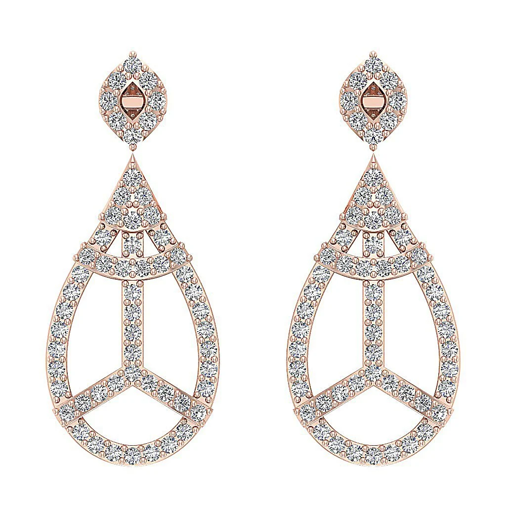 The Logan Disigner Dangle Earring 14K White Gold Natural Diamond Screw Back - Image 4
