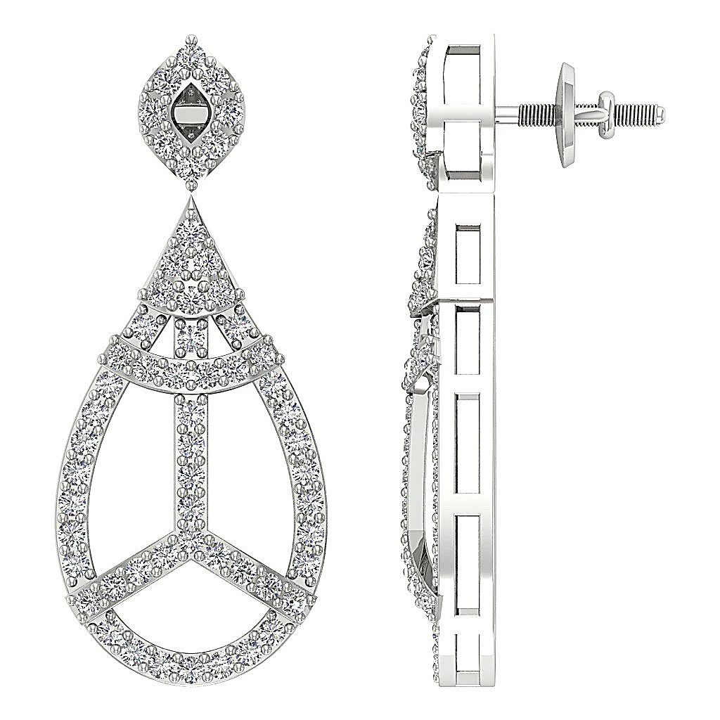 The Logan Disigner Dangle Earring 14K White Gold Natural Diamond Screw Back - Image 5