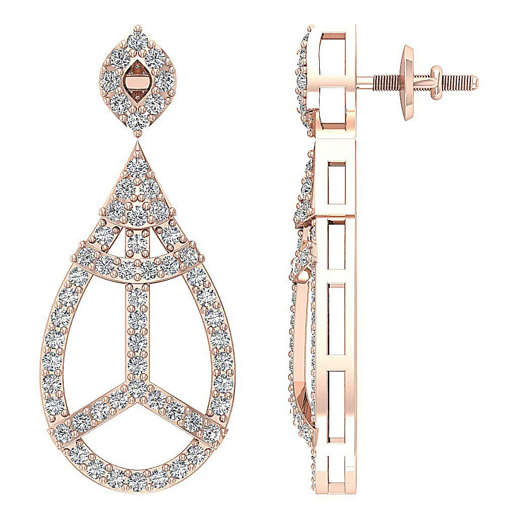 The Logan Disigner Dangle Earring 14K White Gold Natural Diamond Screw Back - Image 7
