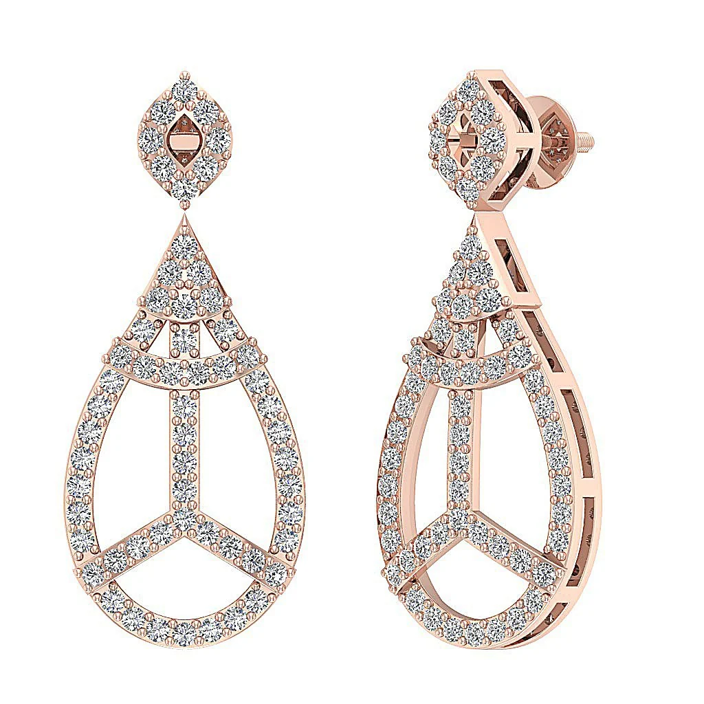 The Logan Disigner Dangle Earring 14K White Gold Natural Diamond Screw Back - Image 9