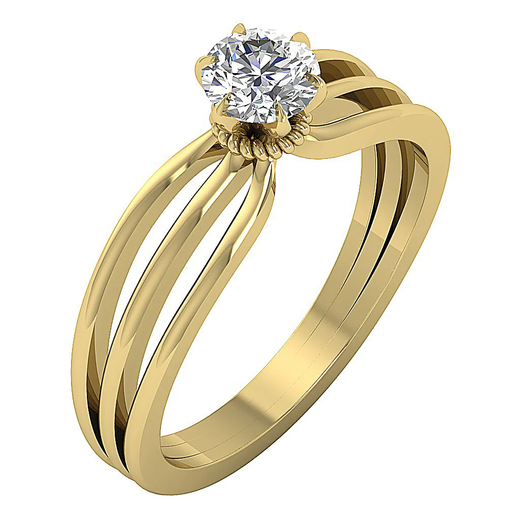 The Louisa 14K Solid Yellow Gold Natural Round Cut Solitaire Diamond Ring 6 Prong Set