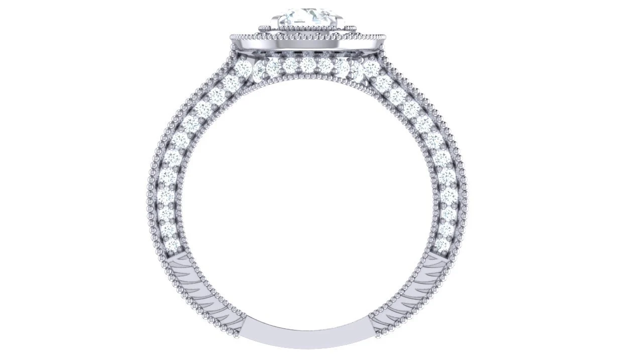 The Love Milgrain Solitaire Halo Engagement Ring Round Cut Diamond 14K White Gold Band - Image 3