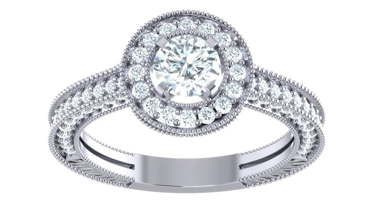 The Love Milgrain Solitaire Halo Engagement Ring Round Cut Diamond 14K White Gold Band - Image 4