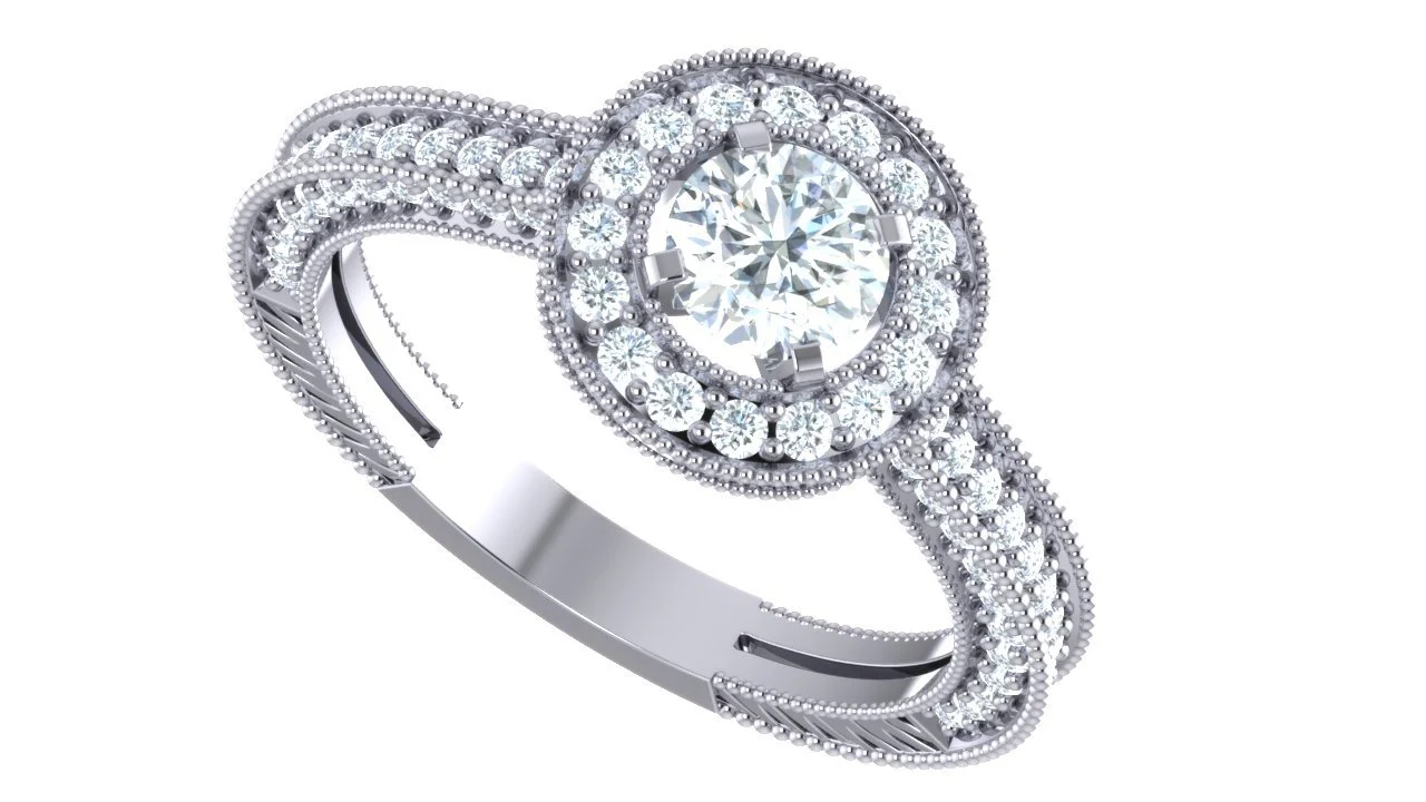 The Love Milgrain Solitaire Halo Engagement Ring Round Cut Diamond 14K White Gold Band - Image 5