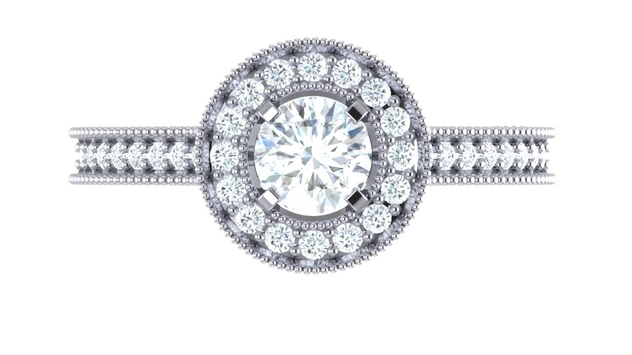 The Love Milgrain Solitaire Halo Engagement Ring Round Cut Diamond 14K White Gold Band - Image 6