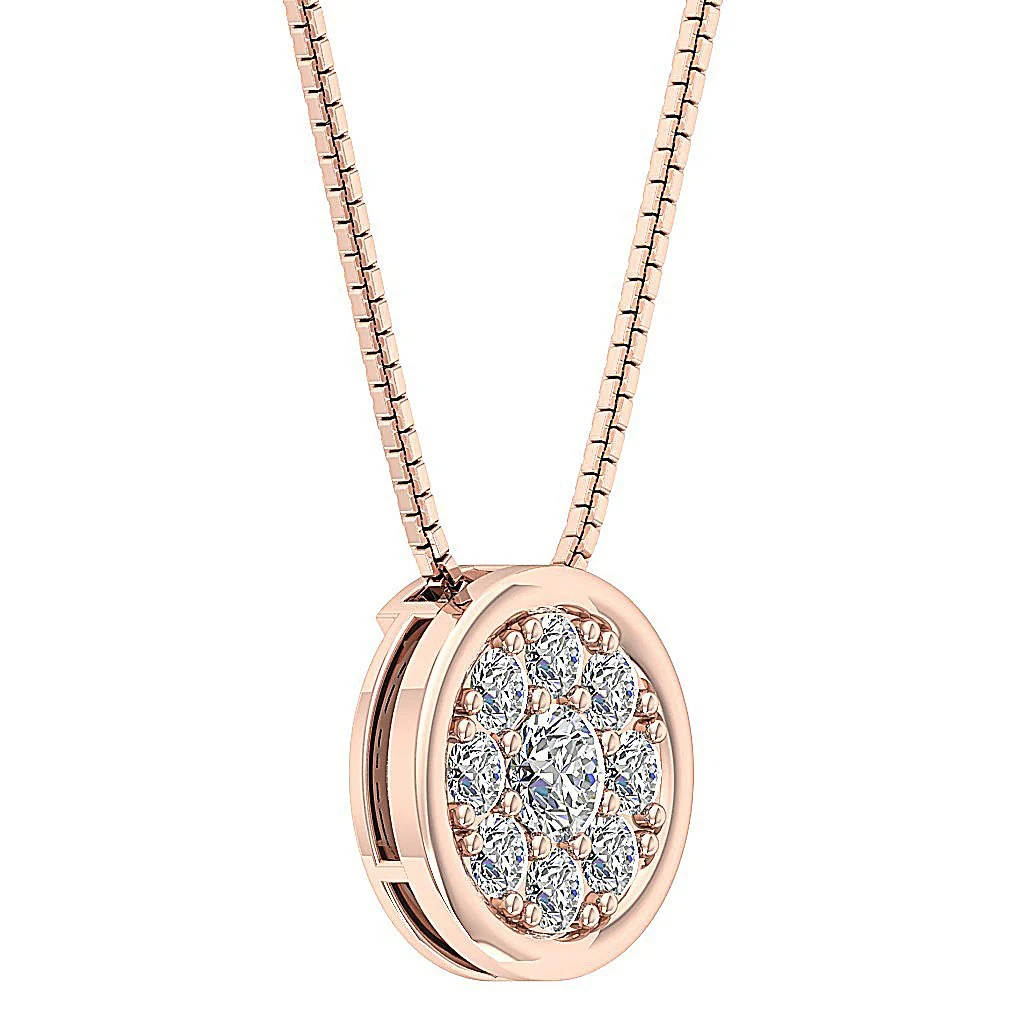 The Lucas 14K Solid Gold Circle Fashion Pendant Necklace Natural Diamond - Image 4