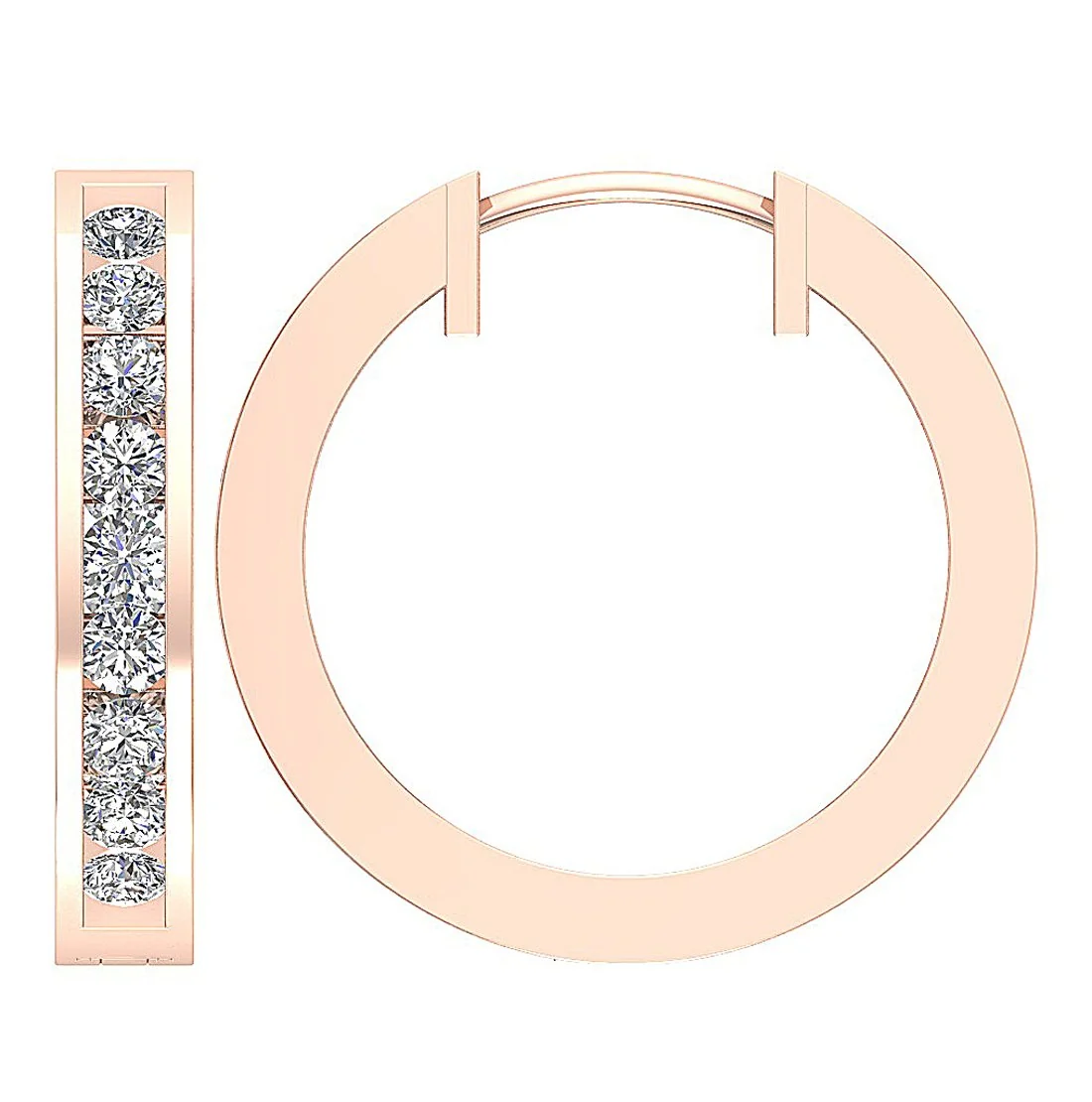 The Luis Channel Set In Outside Natural Diamond Women's Hoops Earring 14K Solid Gold - Image 12