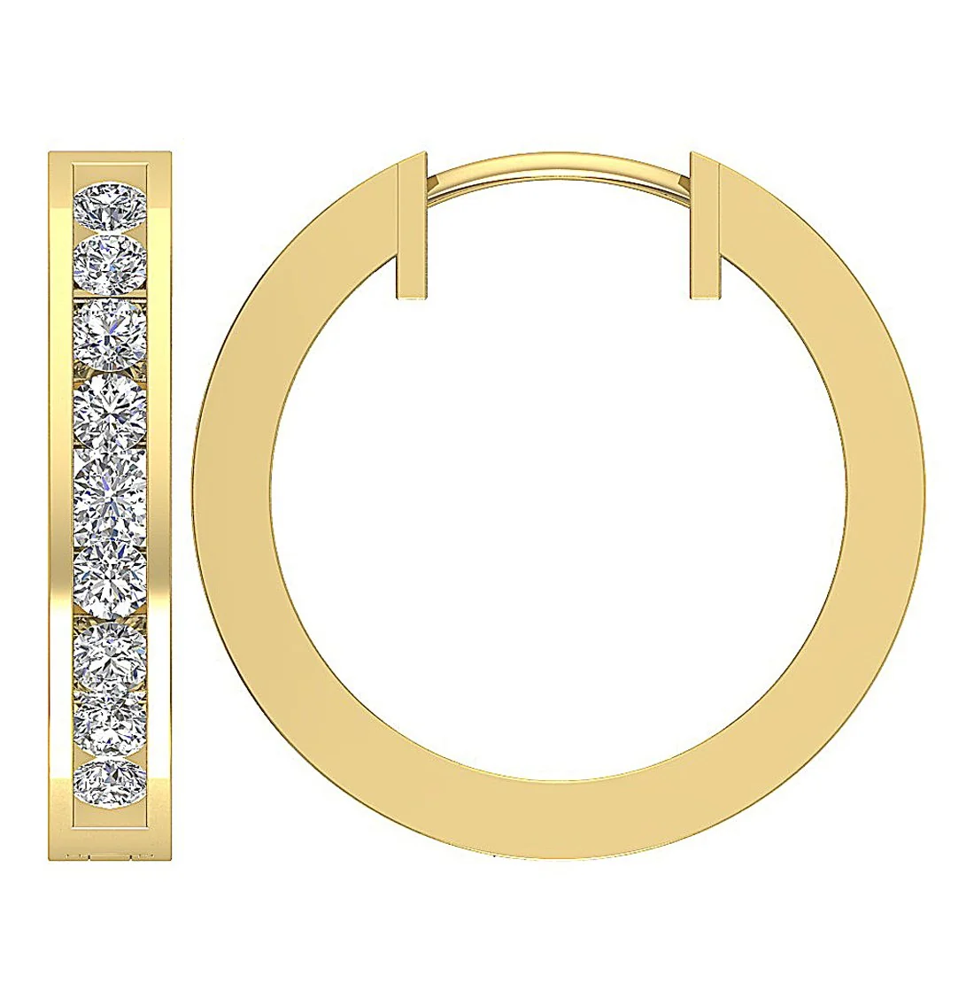 The Luis Channel Set In Outside Natural Diamond Women's Hoops Earring 14K Solid Gold - Image 8