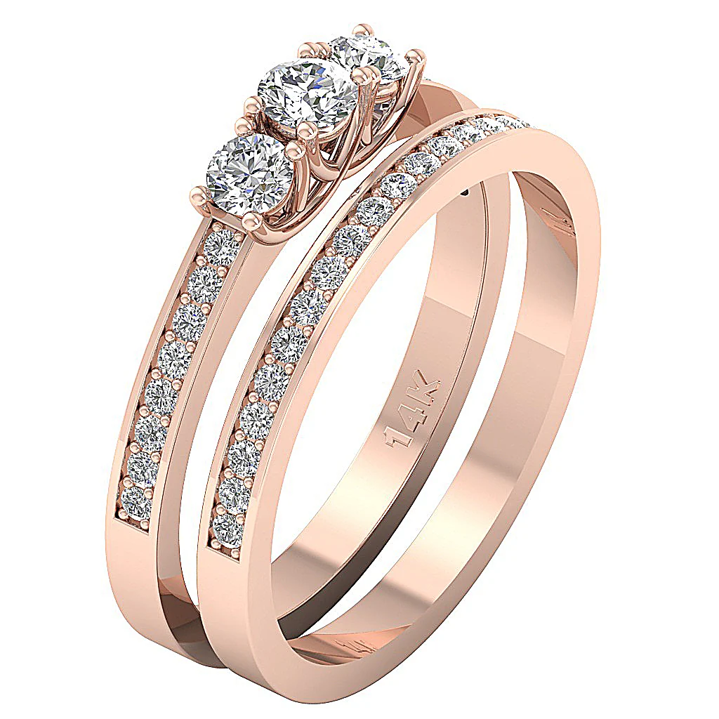 The Luis Excellent Genuine Diamond 3 Stone Bridal Engagement Ring Set White Gold - Image 4