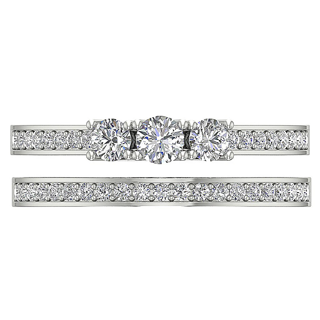The Luis Excellent Genuine Diamond 3 Stone Bridal Engagement Ring Set White Gold - Image 6