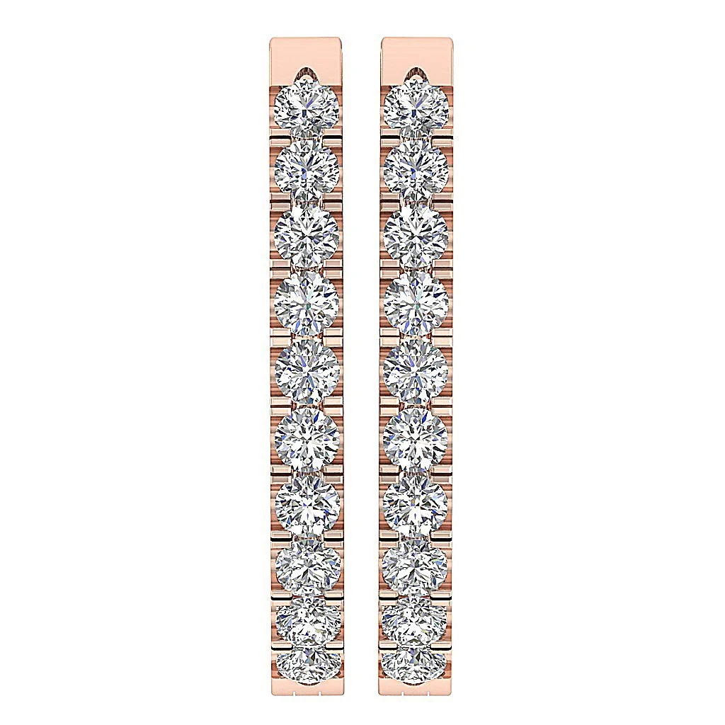 The Luka 1.00 Carat Round Brilliant Cut Diamond In Outside Hoops Earring Rose Gold - Image 9