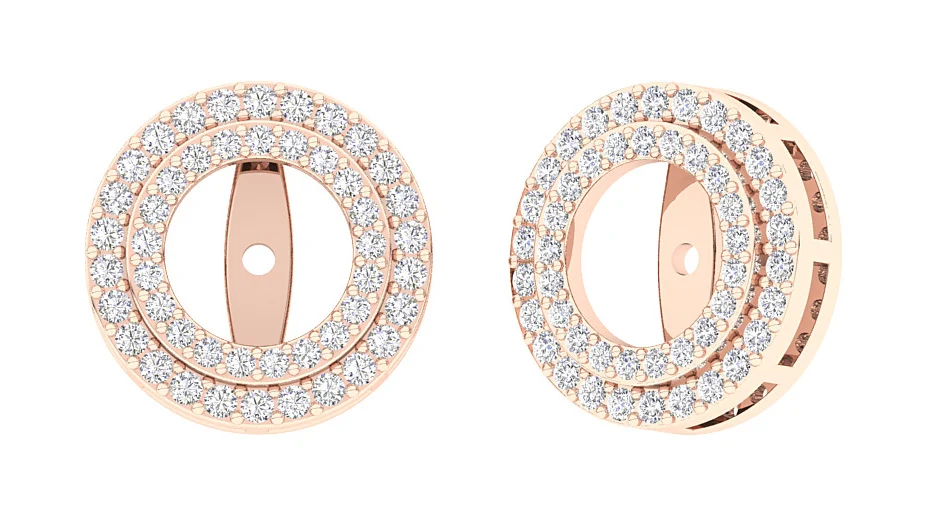 The Luna Double Halo Jacket Earring Round Diamond Prong Set 14K Yellow Gold - Image 2