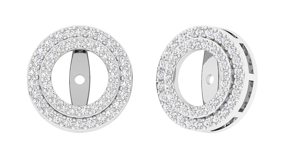 The Luna Double Halo Jacket Earring Round Diamond Prong Set 14K Yellow Gold - Image 3