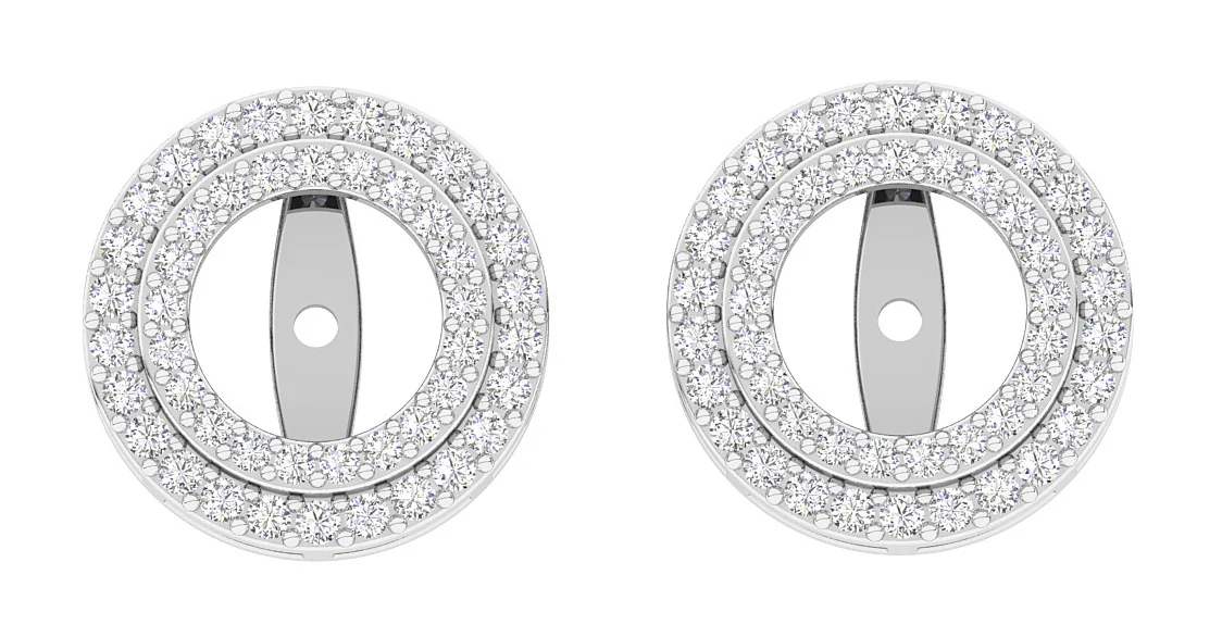 The Luna Double Halo Jacket Earring Round Diamond Prong Set 14K Yellow Gold - Image 4