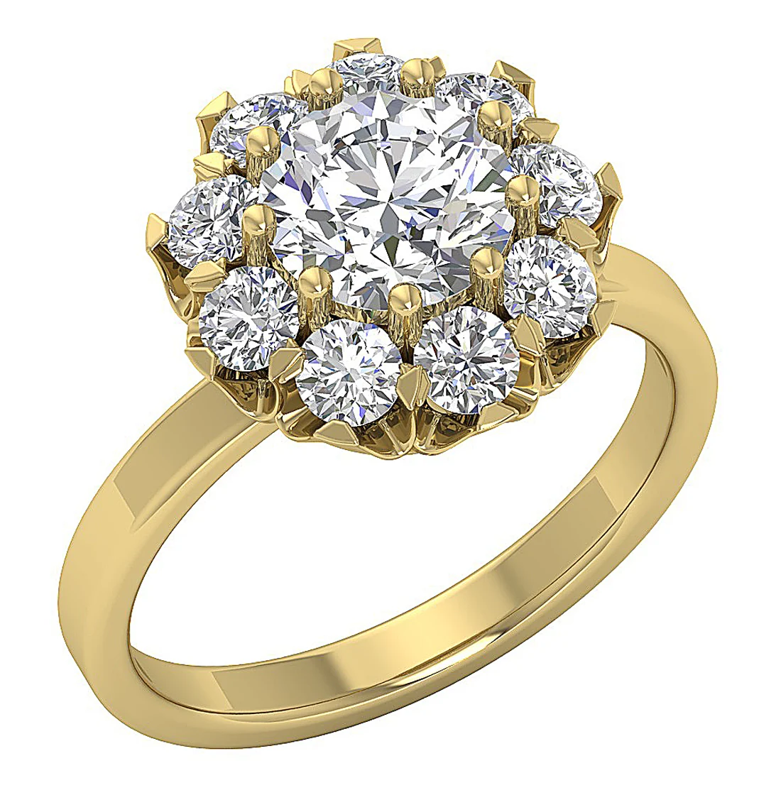 Excellent Round Brilliant Cut Solitaire Diamond Halo I1 G 2.75Carat Engagement Ring In Yellow Gold