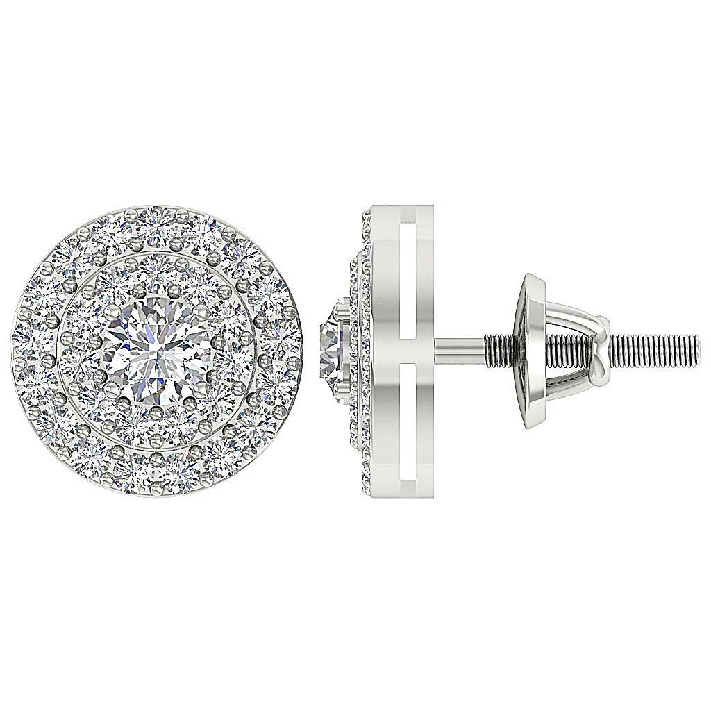Double Halo Stud Screw Back Earring I1 G 1.00Ct Solitaire Diamond 14K Solid Yellow Gold - Image 10