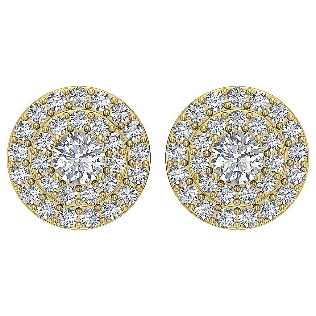 Double Halo Stud Screw Back Earring I1 G 1.00Ct Solitaire Diamond 14K Solid Yellow Gold - Image 3