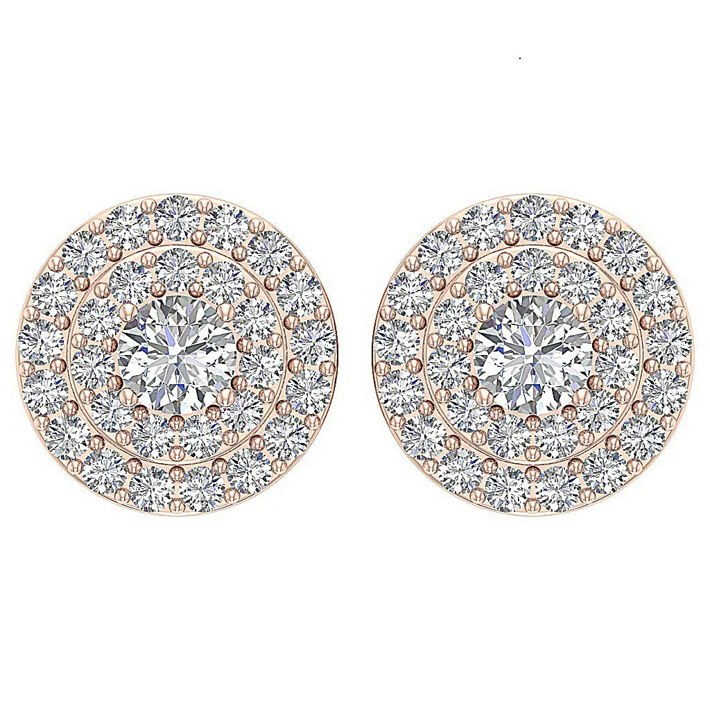 Double Halo Stud Screw Back Earring I1 G 1.00Ct Solitaire Diamond 14K Solid Yellow Gold - Image 4