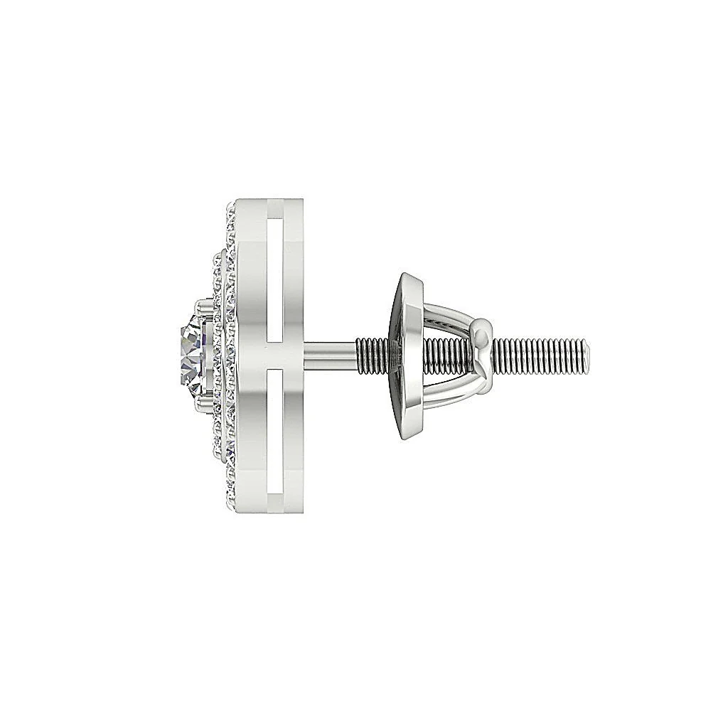 Double Halo Stud Screw Back Earring I1 G 1.00Ct Solitaire Diamond 14K Solid Yellow Gold - Image 5