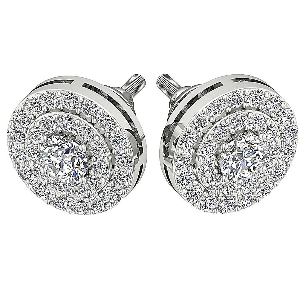Double Halo Stud Screw Back Earring I1 G 1.00Ct Solitaire Diamond 14K Solid Yellow Gold - Image 6